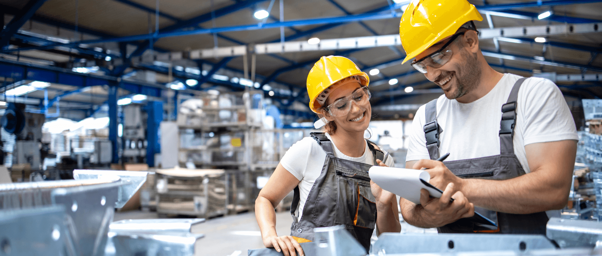 male and female factory workers