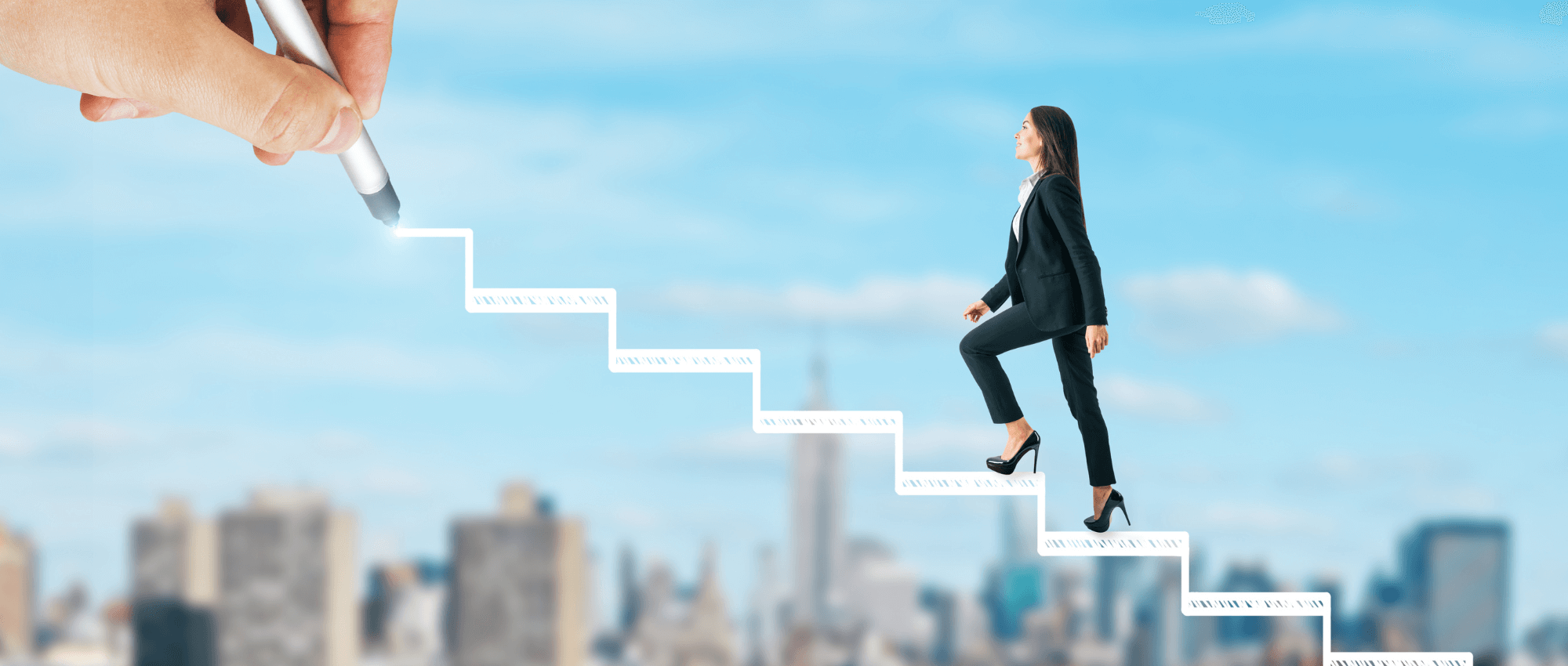 Businesswoman climbing stairs